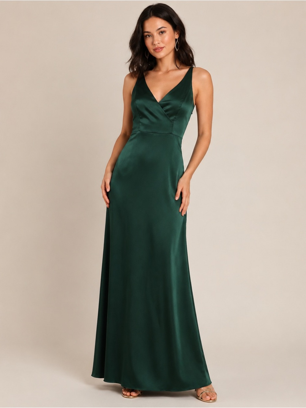 Lulu's Deep Green Satin Maxi dress bridesmaid S